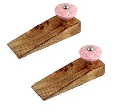 2 Pieces Pink Wheel Flower Ceramic Wooden Door Stopper